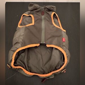Olive Army Green Puffer Dog Vest Jacket Orange Trim Zip Medium